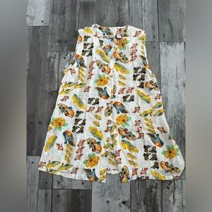 Vintage Massardi Silk Sleeveless Button Up Shoes & Flowers Print Medium